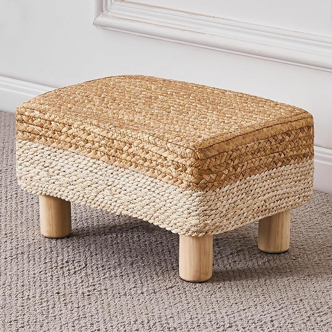 Foot Stool Ottoman Rectangular Footrest Pouf Ottomans Natural Seagrass Footstool
