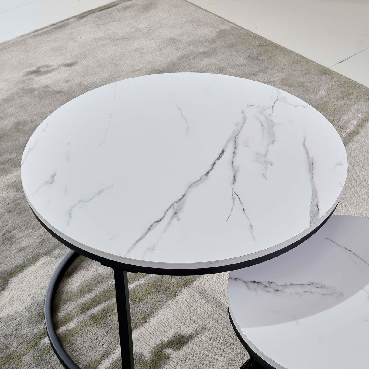 Nesting Coffee Table Black Set of 2, 27.5" Round Coffee Tables Living Room