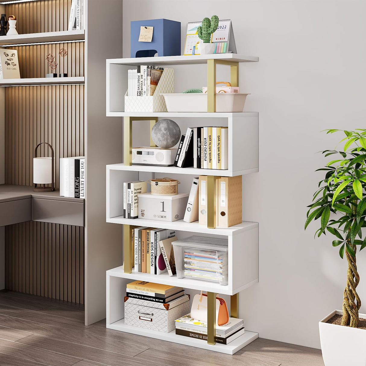 Bookshelf Geometric Bookcase S Shaped Industrial Bookshelf Storage Display Stand