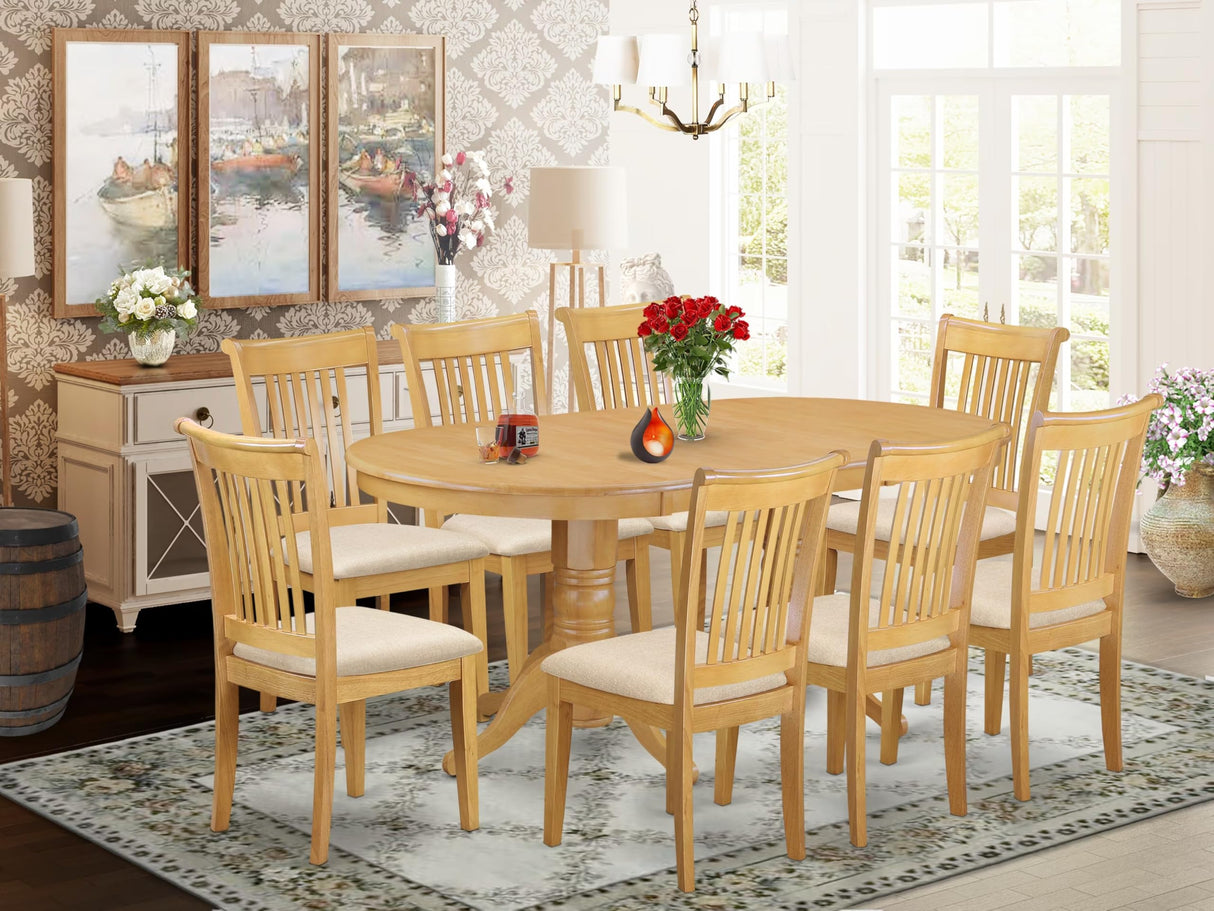VAPO9-OAK-C 9 Piece Dining Table Set Includes an Oval Wooden Table with Butterfly Leaf