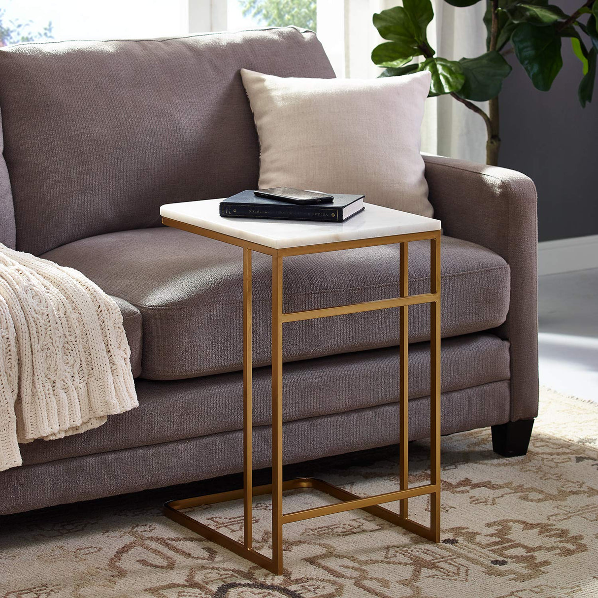 SEI Furniture Fallon Marble C table, Gold - Bircata