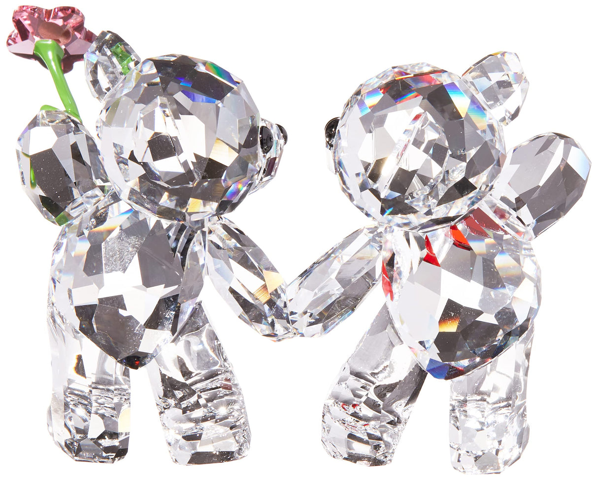 Kris Bears Happy Together Figurine Set, Clear Swarovski Crystal with a Red Heart and Pink Flower Accent