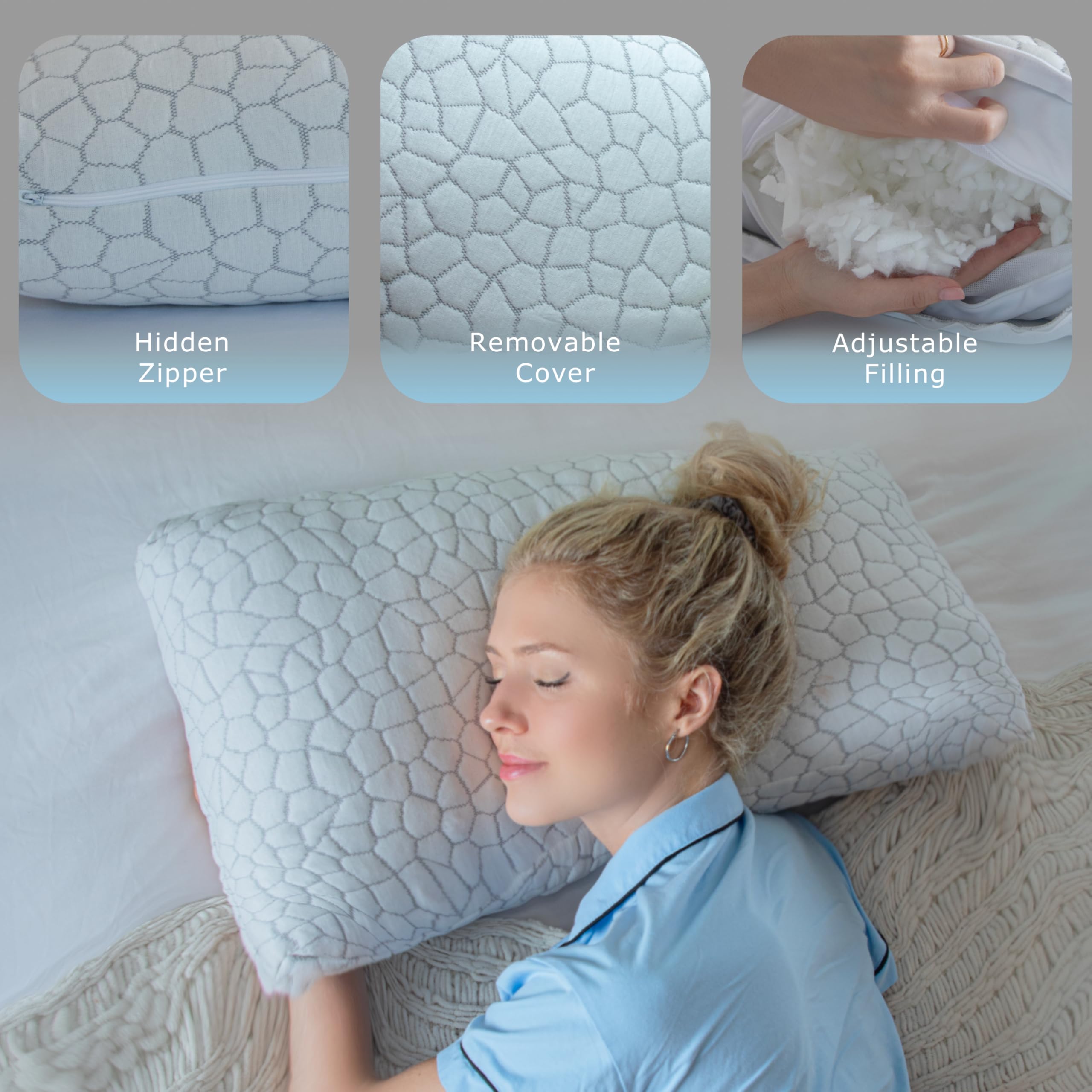Pillow - Shredded Memory Foam Pillows - Side Sleeper Pillow
