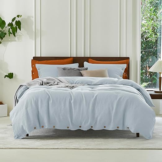 100% Pure Linen Duvet Cover Set Queen Size90X90Inch 3pcs (1 Duvet Cover