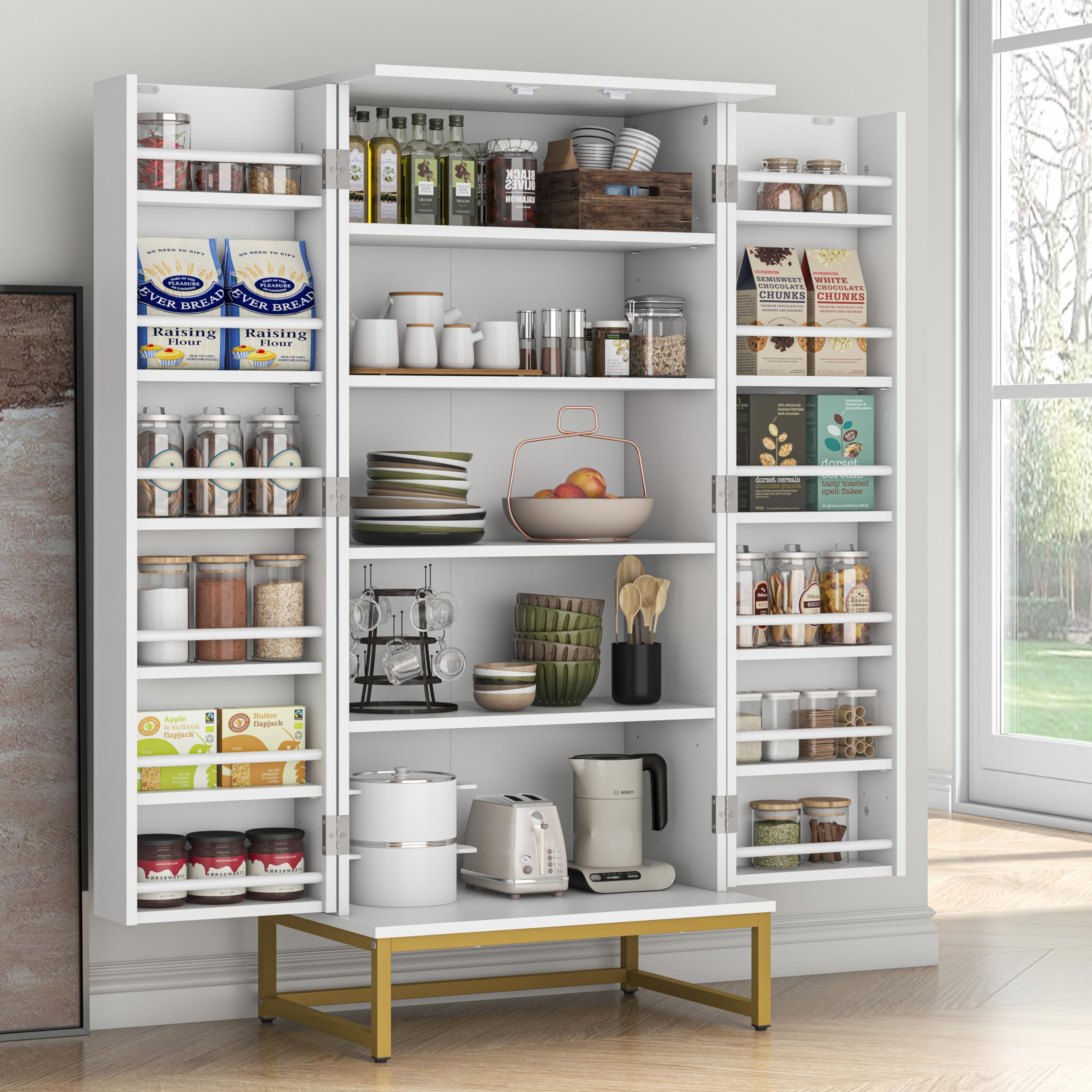 51” Pantry Cabinets, White Freestanding Kitchen Pantry Storage Cabinet with Adjustable