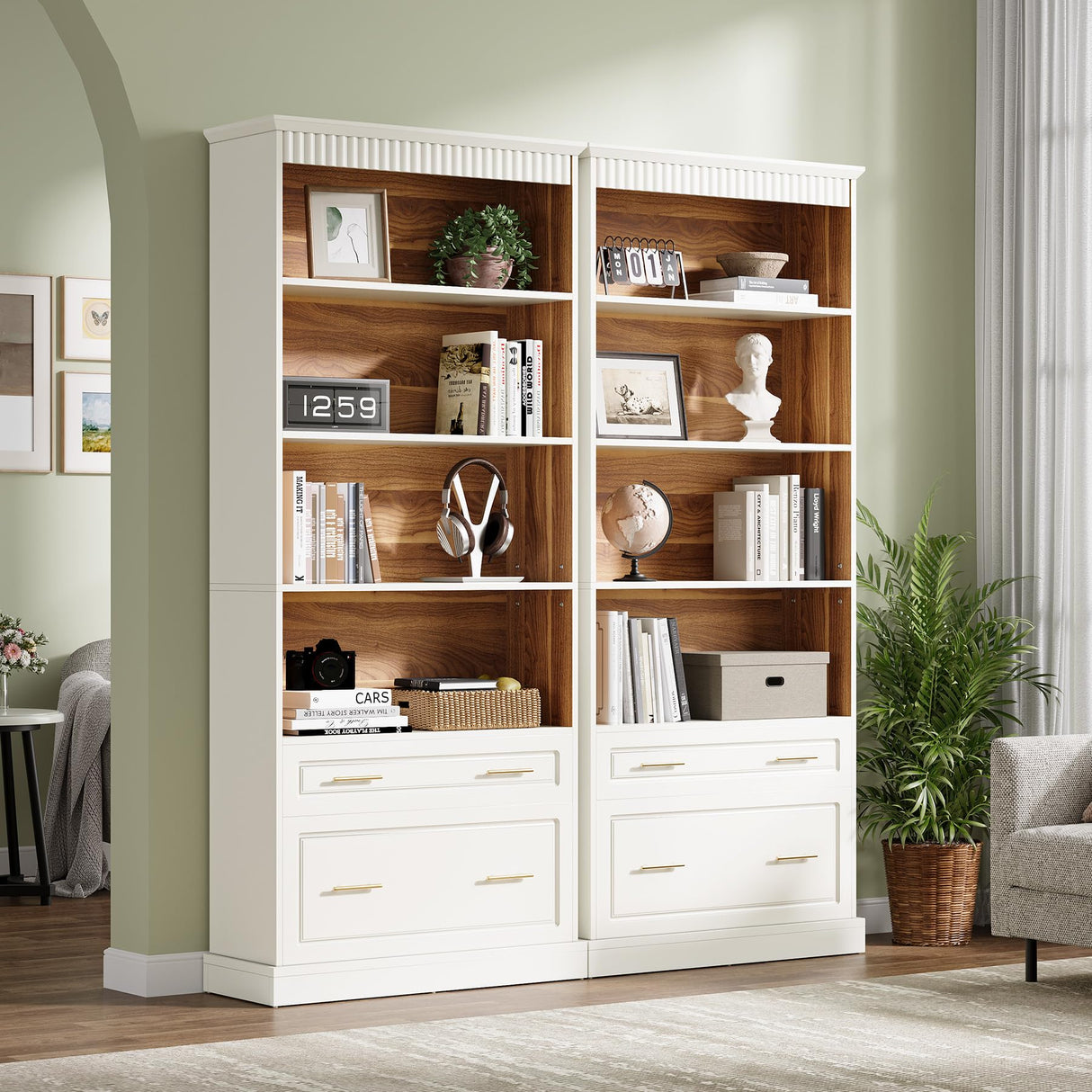 5-Shelf Bookcase with File Cabinet Drawer, 72" Tall Bookshelf