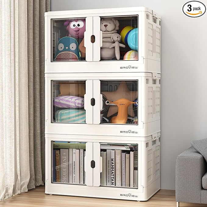 V7 Stackable Storage Bins, 416QT 104 Gal Closet Organizers and Storage with Doors