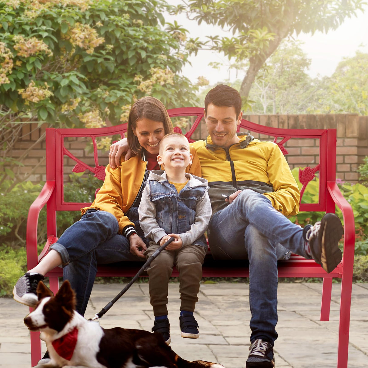 50" Outdoor Garden Bench, Cast Iron Metal Outdoor Benches Weatherproof