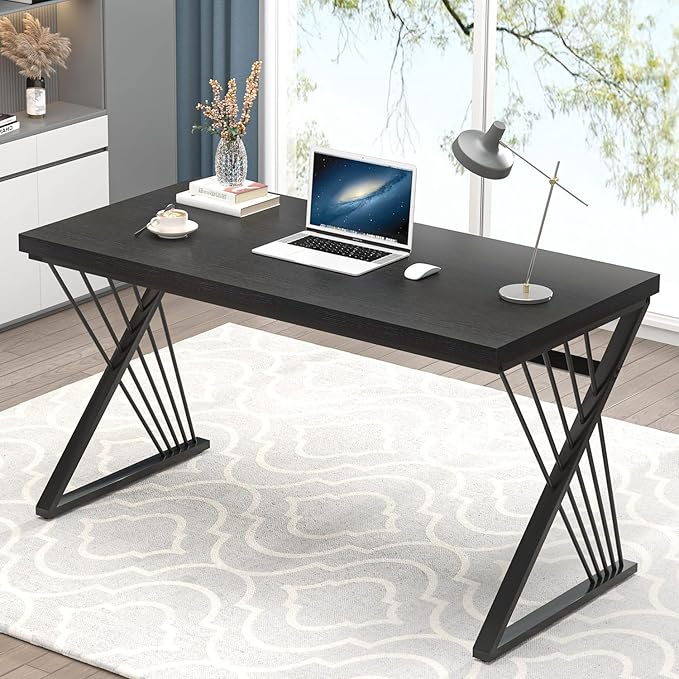Computer Desk, Modern Home Office Desk, Wood and Metal Study Writing Gaming Table