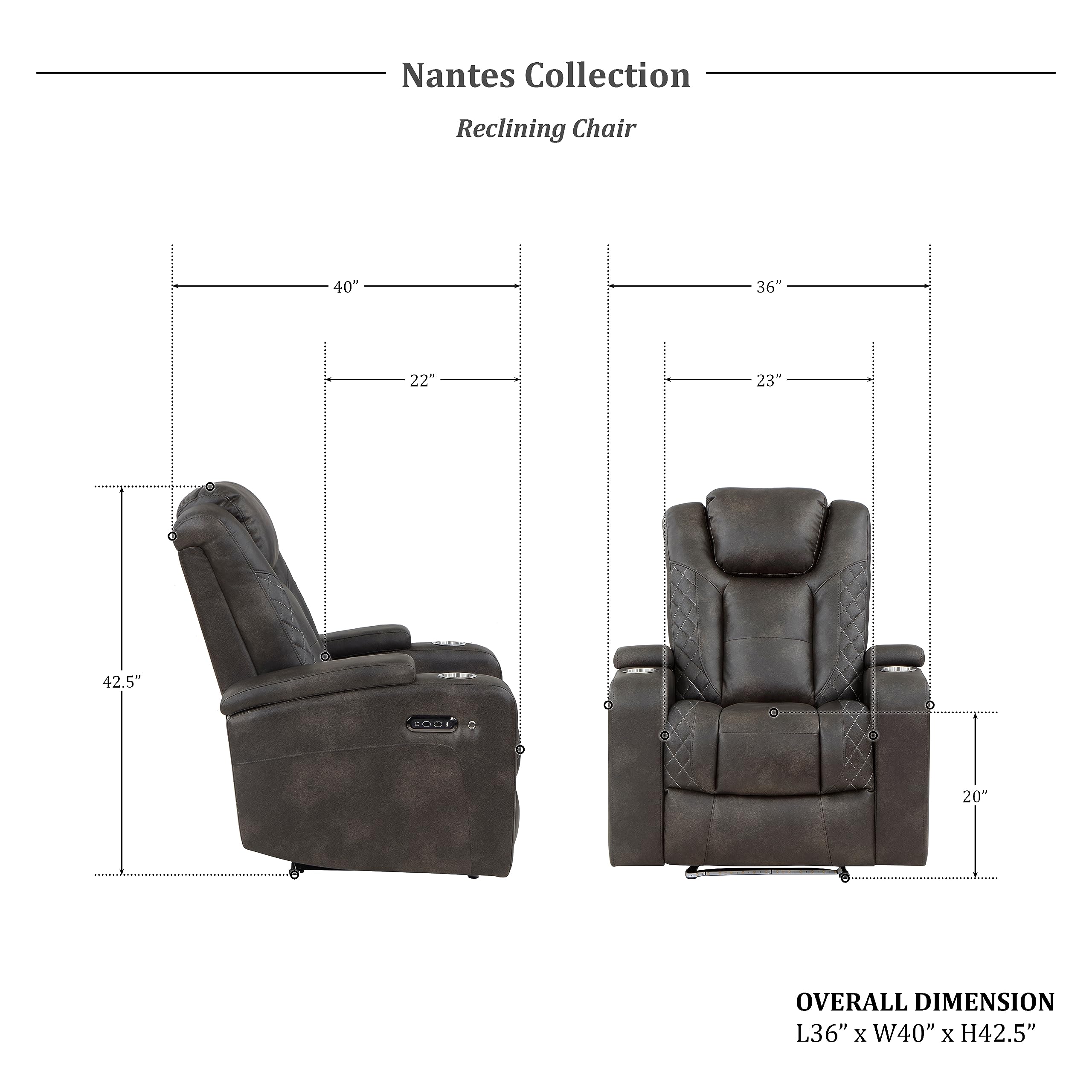 LumiLuxe Power Recliner Chair – Storage Arms, USB, LED & Power Headrest