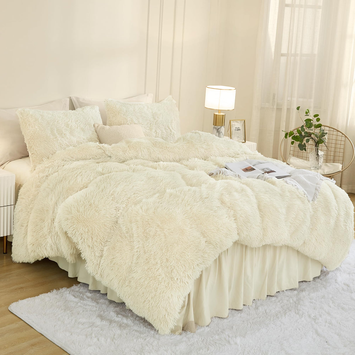 Faux Fur Beige Comforter Set King Size