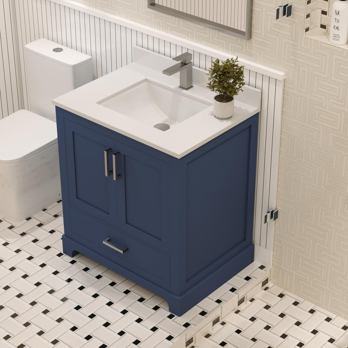 Ayna Decors Maya 30 inch Navy Blue Bathroom Vanity Set with Quartz Countertop