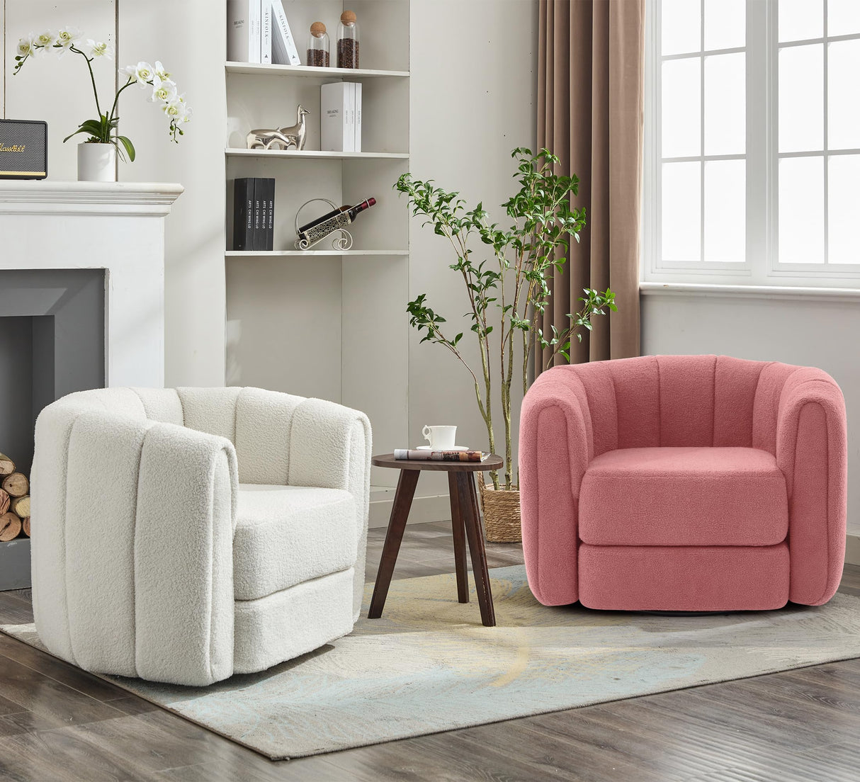 Swivel Accent Barrel Chair, Modern Swivel Accent Armchair with 360° Swivel Base and Teddy