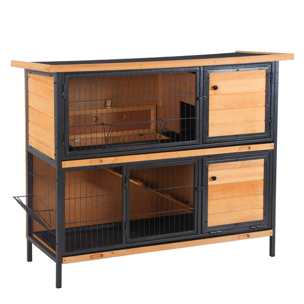 48" 2-Story Large Rabbit Hutch Bunny Cage Wooden Pet House Metal Frame