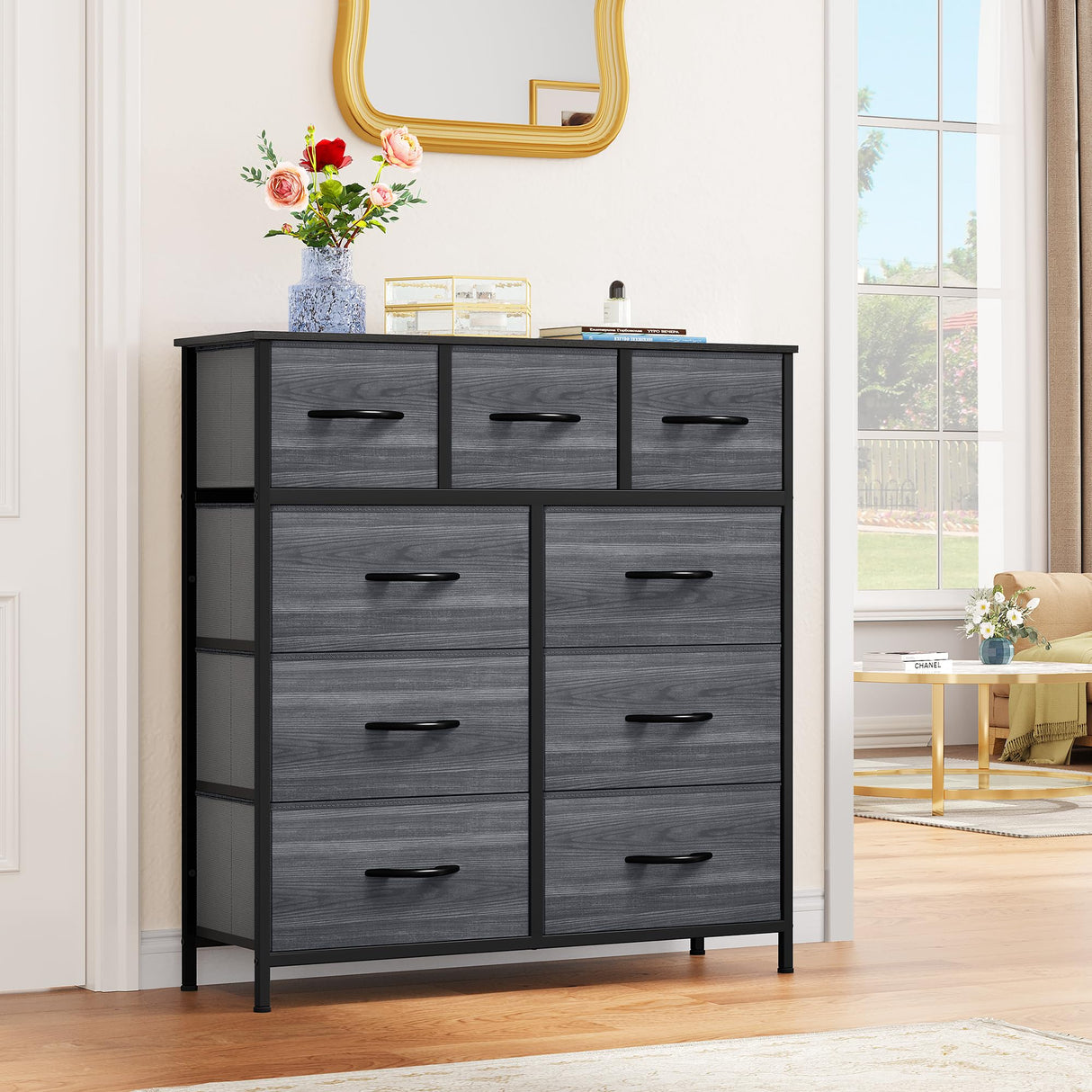 Dresser with 9 Drawers - Fabric Storage Tower, Organizer Unit for Living Room