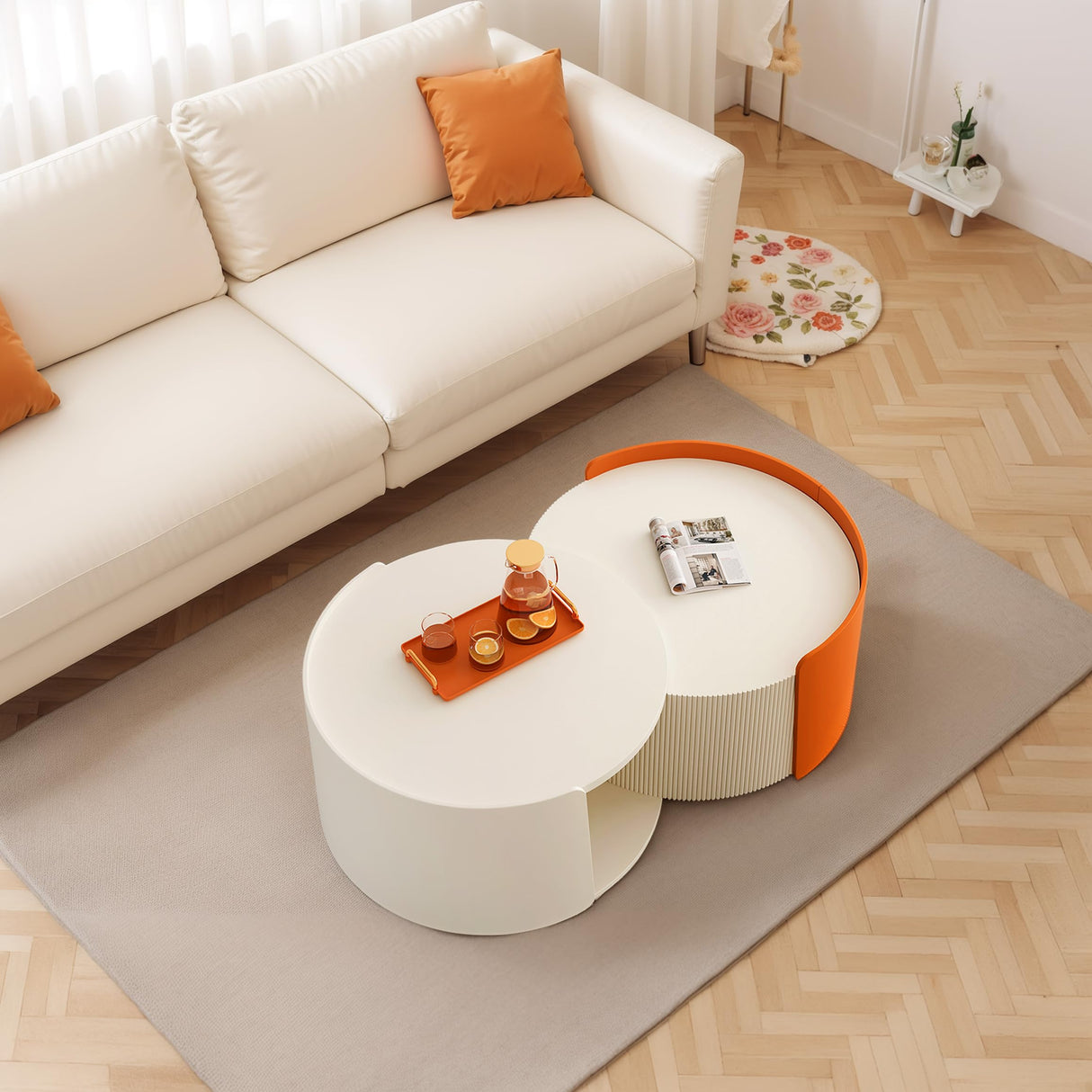 Nesting Coffee Table Set of 2, Modern Round Coffee Tables for Small Space, Side Tables