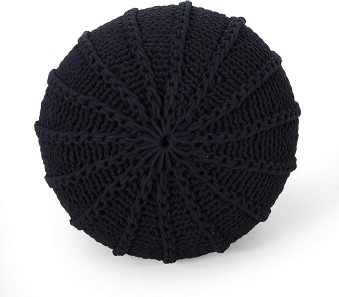 Agatha Knitted Cotton Pouf, Beige Small