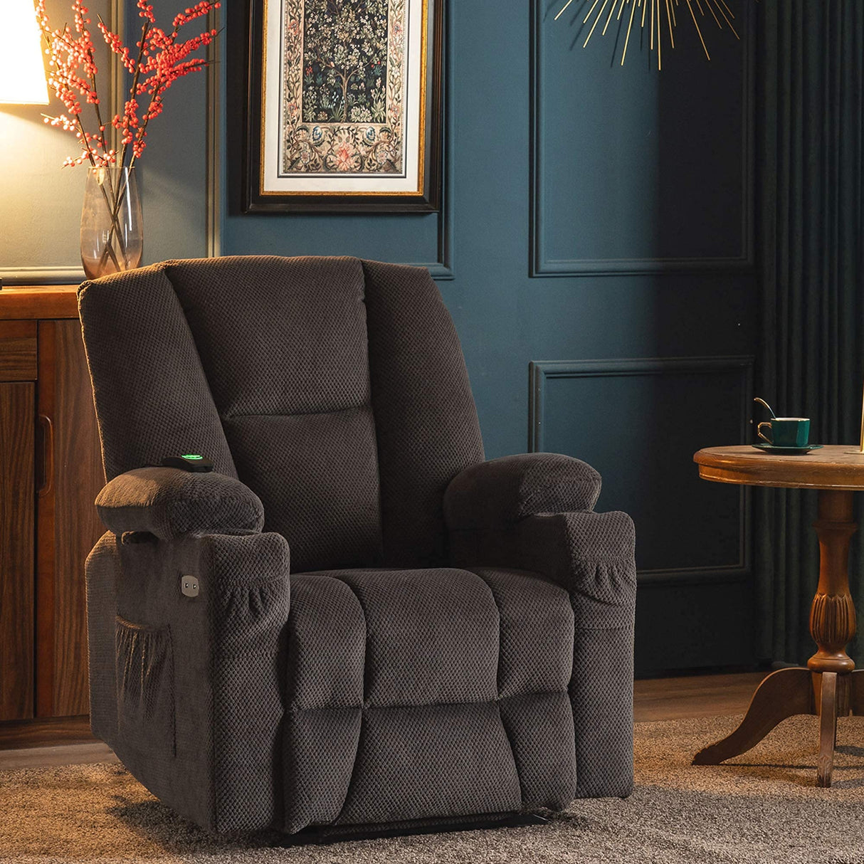 Mcombo 8-Point Massage Fabric Power Recliner Chair with Heat, USB, and Cup Holders