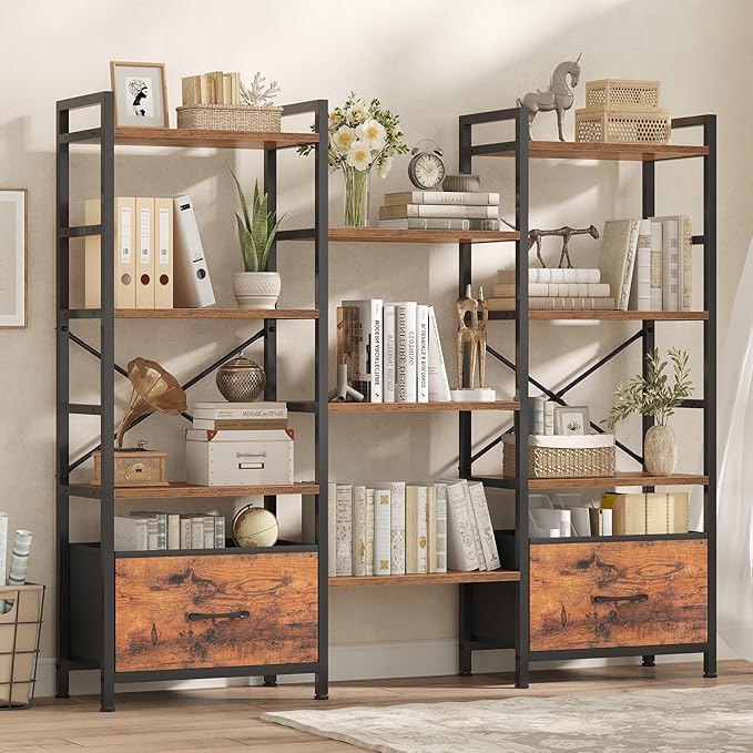 Bookcases and Bookshelves, Triple Wide 4 Tiers Bookshelf