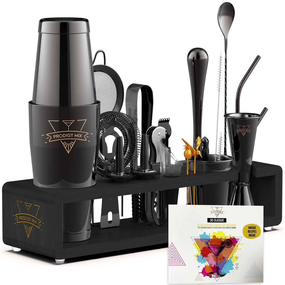 Elite Mixology Bartender Kit 20-Piece Boston Cocktail Shaker Set for Mixing with Stand