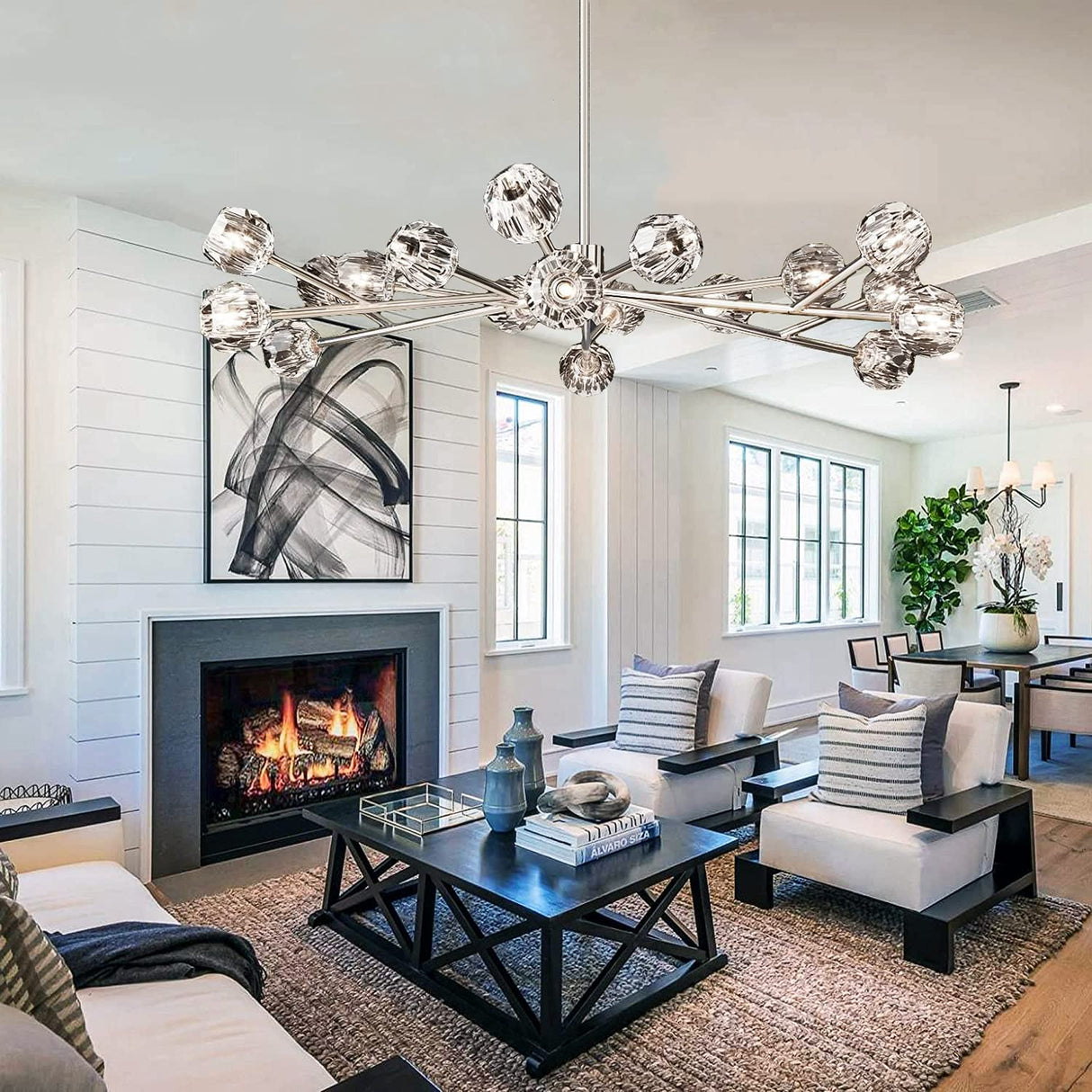 Chandelier Chrome 18-Light Crystal Pendant 43" LED Ceiling Light Pendant, Cut Crystal