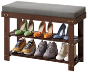 Bamboo Shoe Bench, 3-Tier Shoe Rack with 1.6" Thick Padding