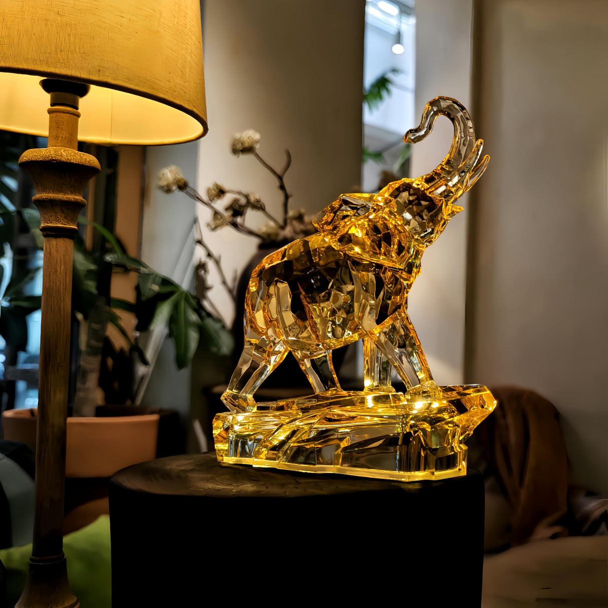 Amber Acrylic Elephant Figurine Luck Elephant Auspictious Feng Shui Elephant