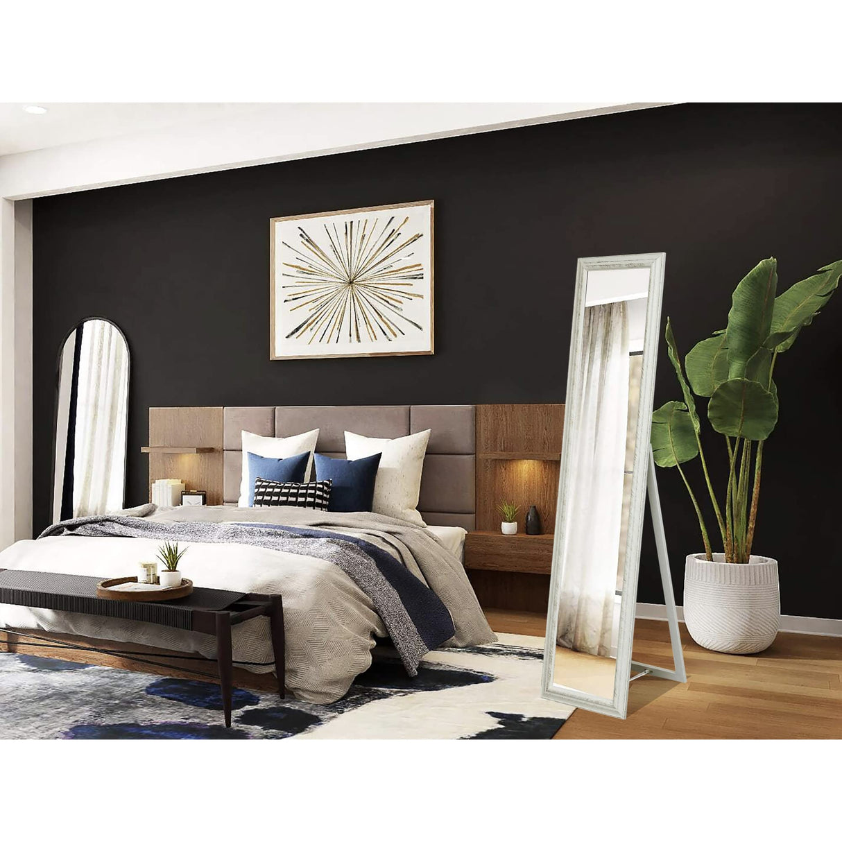 Antiqued White Finish Floor Mirror