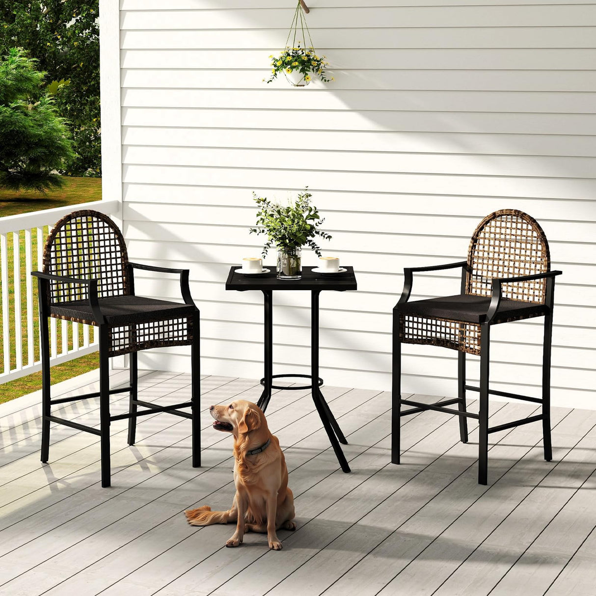 Outdoor High Stool Bistro Set with 2 Bar Chairs, 3 Piece Patio Bar Table Sets