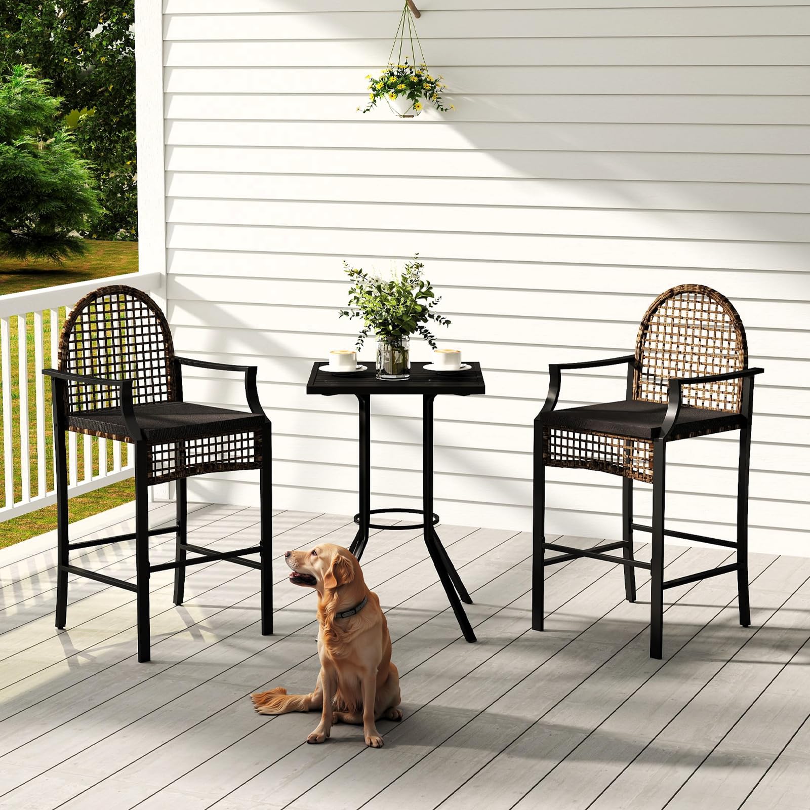 Outdoor High Stool Bistro Set with 2 Bar Chairs, 3 Piece Patio Bar Table Sets