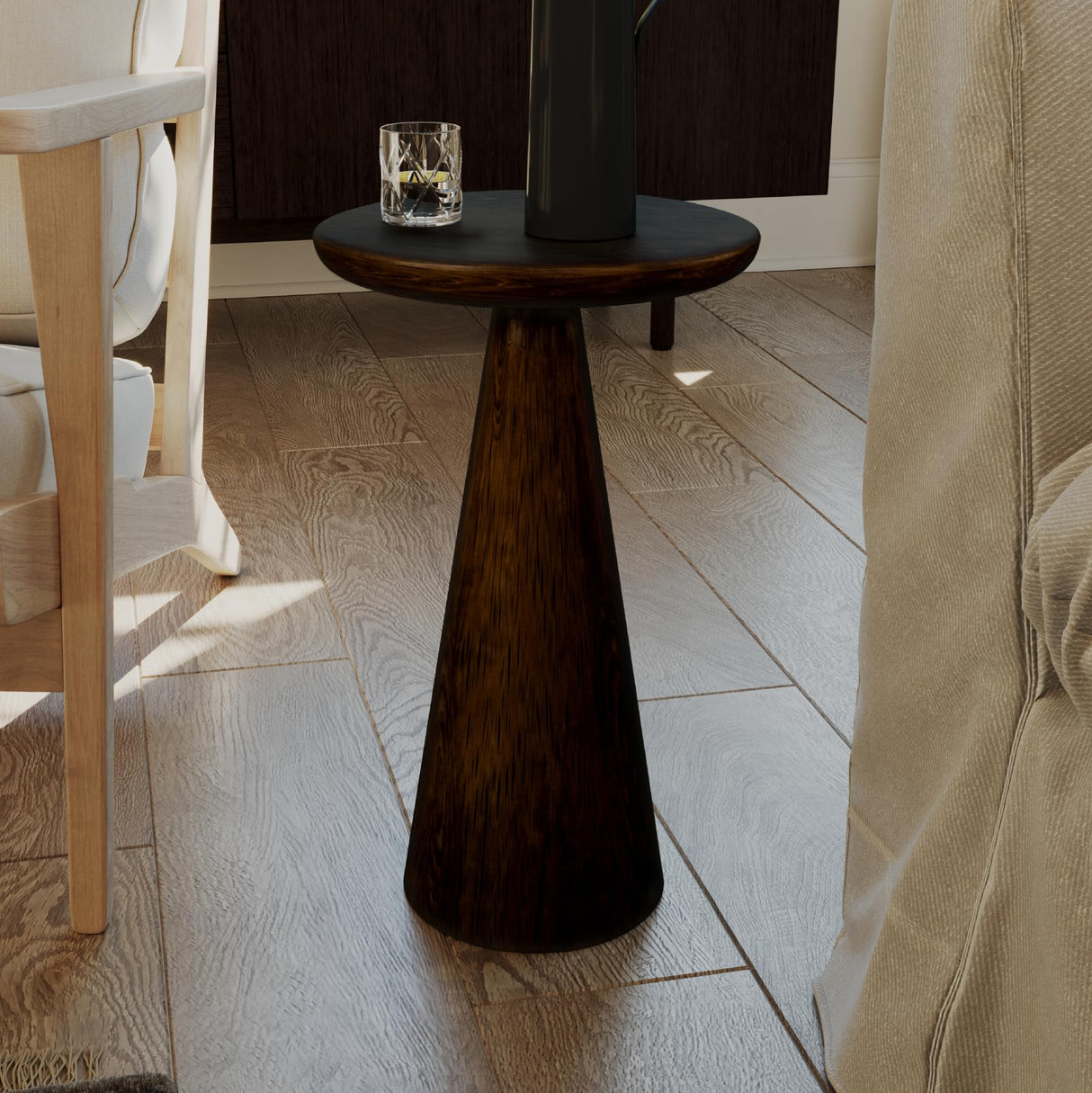 Wood Side Table, 12" Round, Modern Farmhouse Accent Table