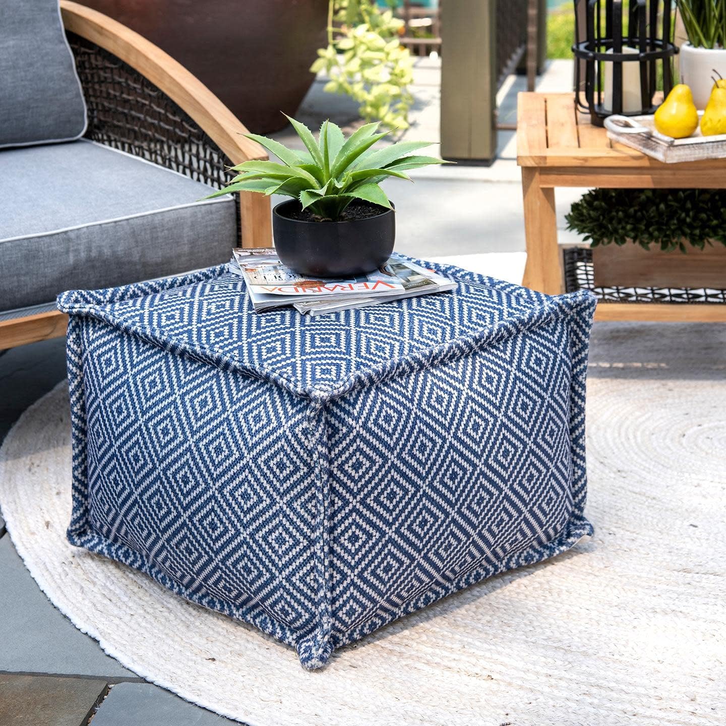 Aztec Print Indoor/Outdoor Ottoman Pouf