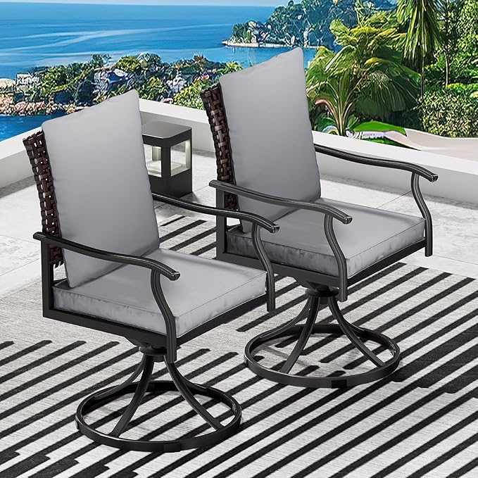 5 Piece Outdoor Patio Dining Set with 4 Swivel Dining Chairs & 1 Large Square Dining Table