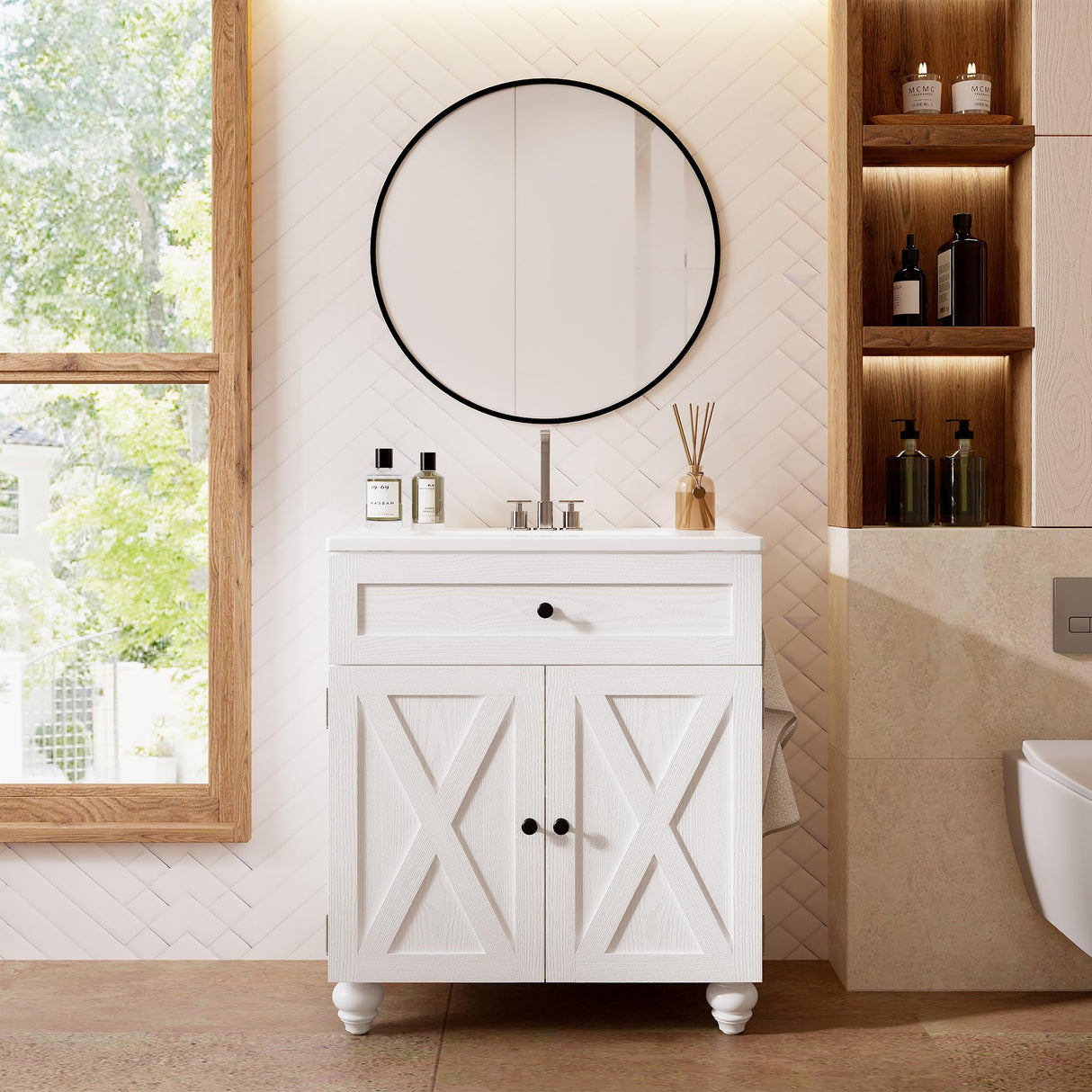 30 Inch Bathroom Vanity with Sink Easy-to-Install Farmhouse Bathroom Sink Cabinet 2-Tier