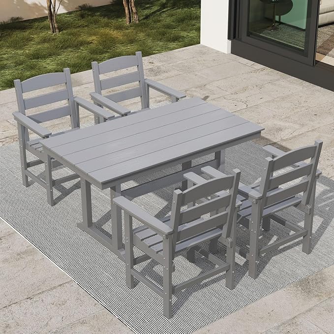 5 Piece HDPE Outdoor Dining Set, All-Weather Patio Dining Table and Chairs