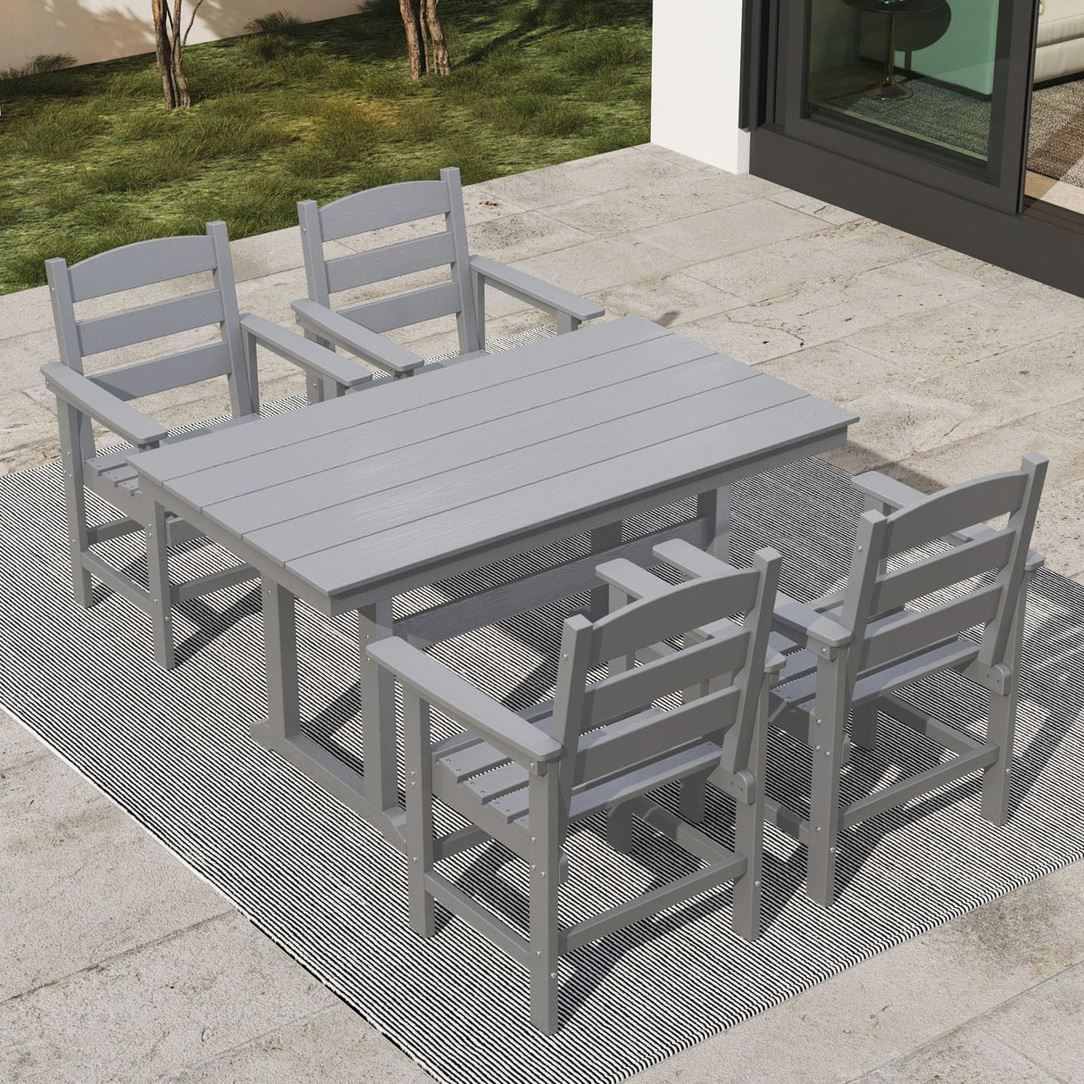 5 Piece HDPE Outdoor Dining Set, All-Weather Patio Dining Table and Chairs
