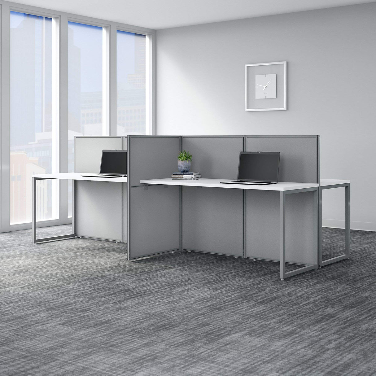 Business Furniture Cubicle Desk with Privacy Panels | Easy Office Collection Four Person