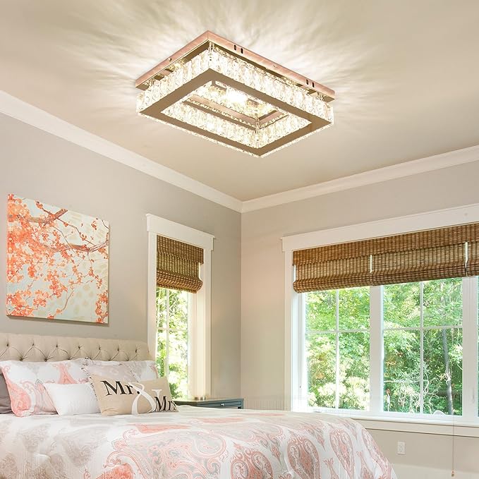 LED Crystal Ceiling Light Modern Flush Mount Rectangular Ceiling