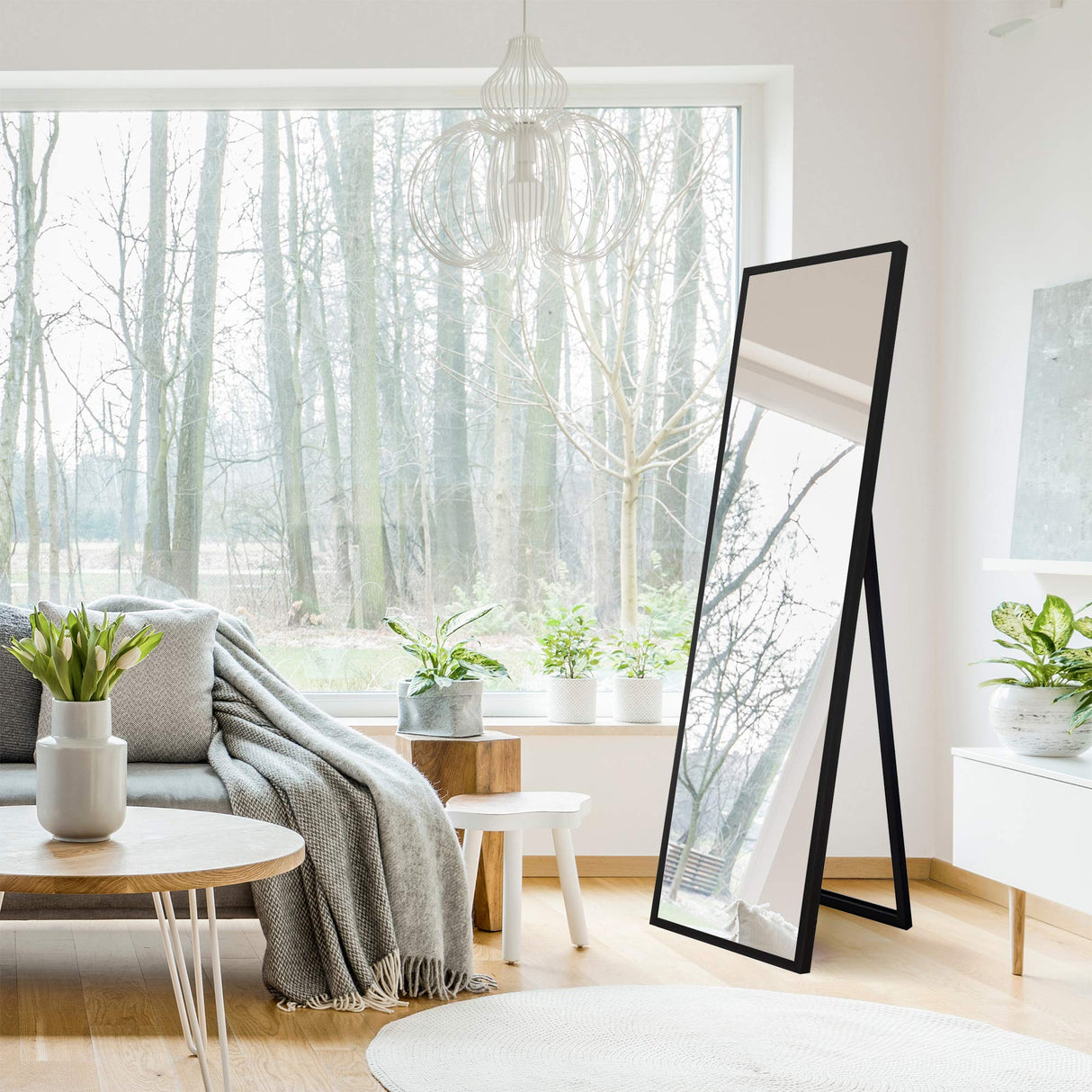 Framed Black Floor Free Standing Mirror