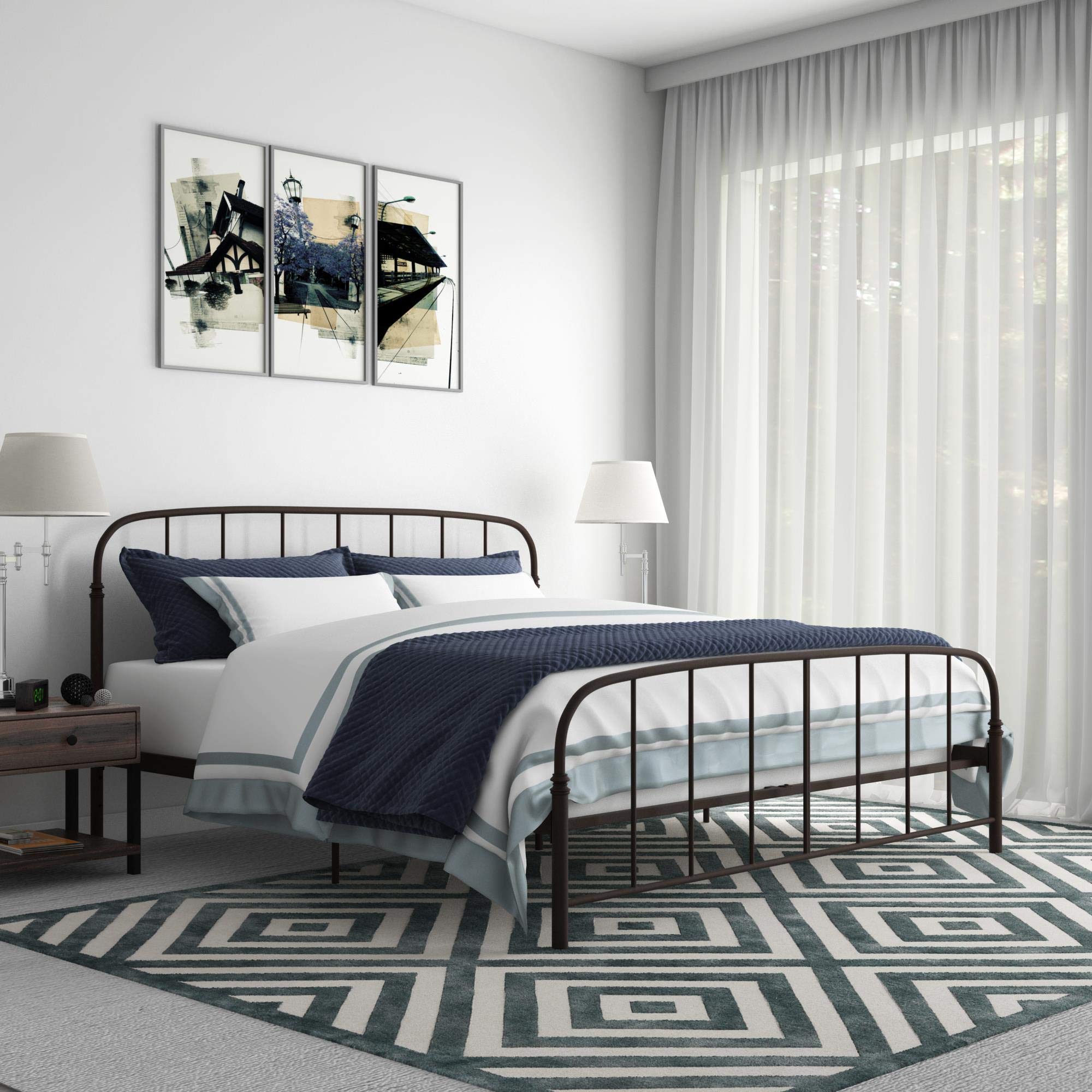Lafayette Metal Platform Bed with Rustic Style Curved Headboard and Footboard