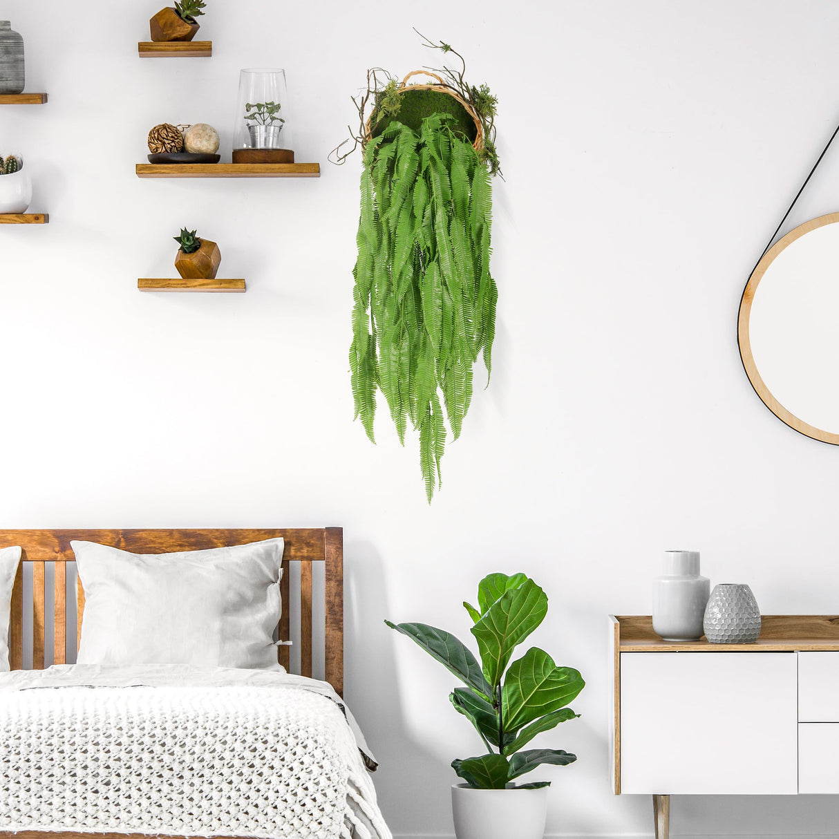 Artificial Hanging Plants, Fake Hanging Boston Fern Greenry Plant Faux Green