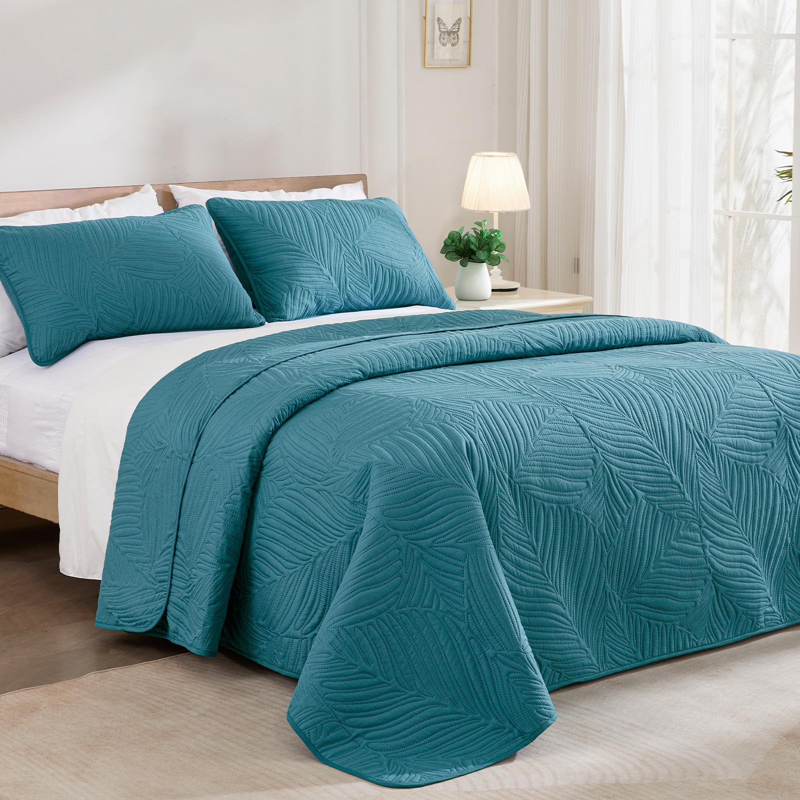 Mezcla Queen Quilt Bedding Set, Lightweight Teal Quilts Queen Full Size for All Seasons