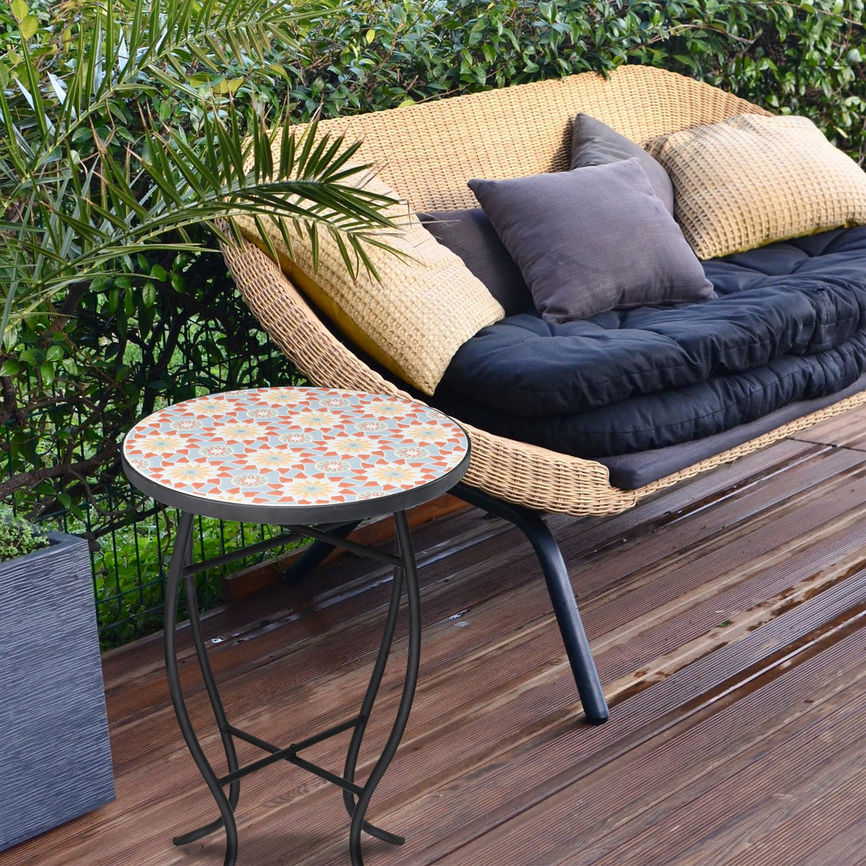 Mosaic Outdoor Side Table - Small Patio Table Coffee Table Outside Accent Table