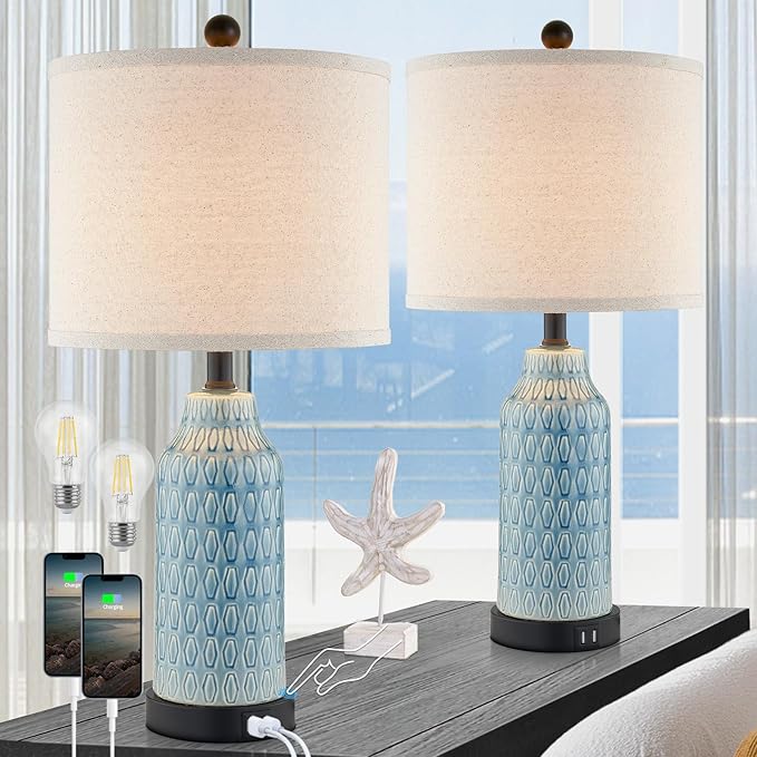 22" White Ceramic Modern Table Lamp with Ginger Jar Design - for Living Room