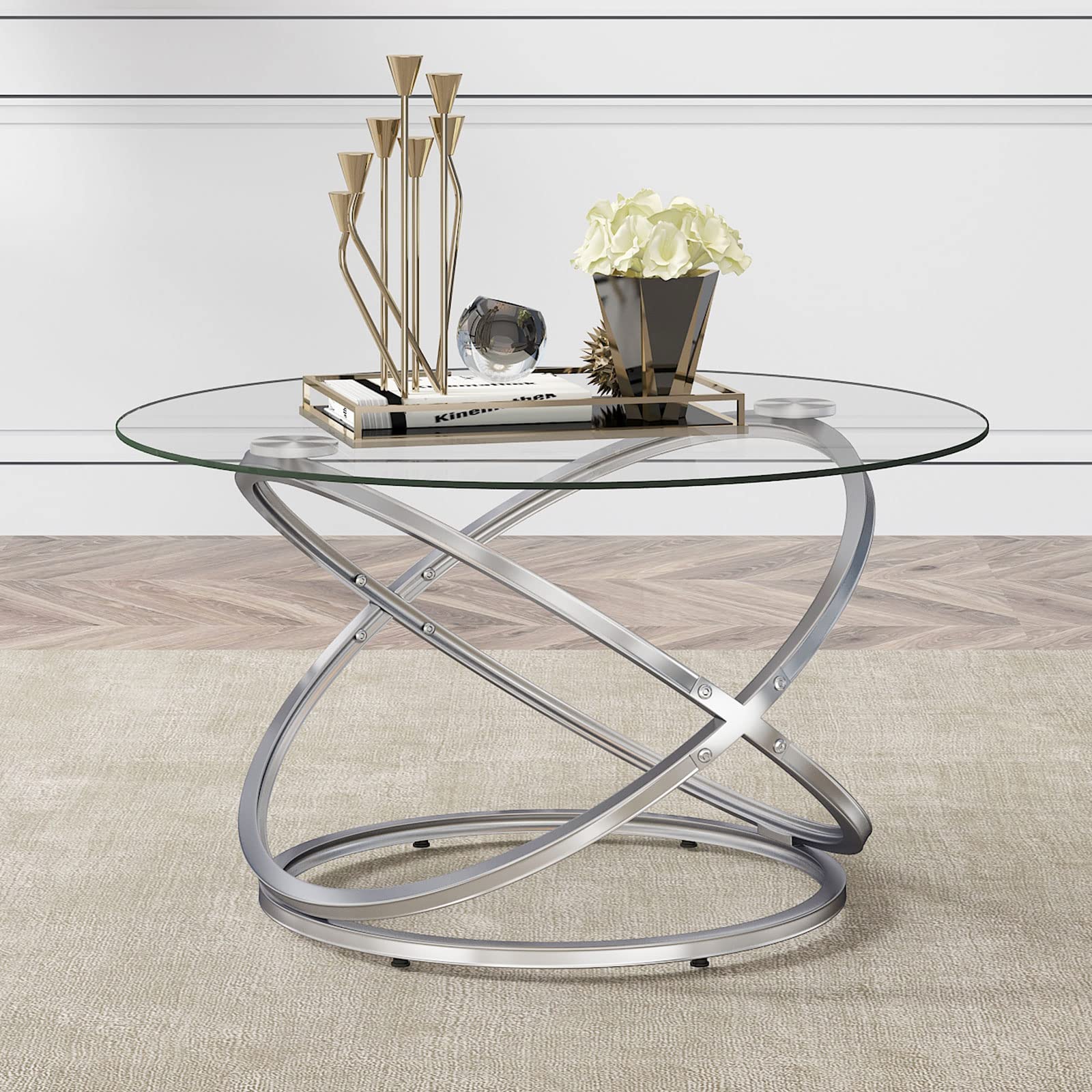 Round Coffee Table, Glass Coffee Tables for Living Room, Modern Coffee Table