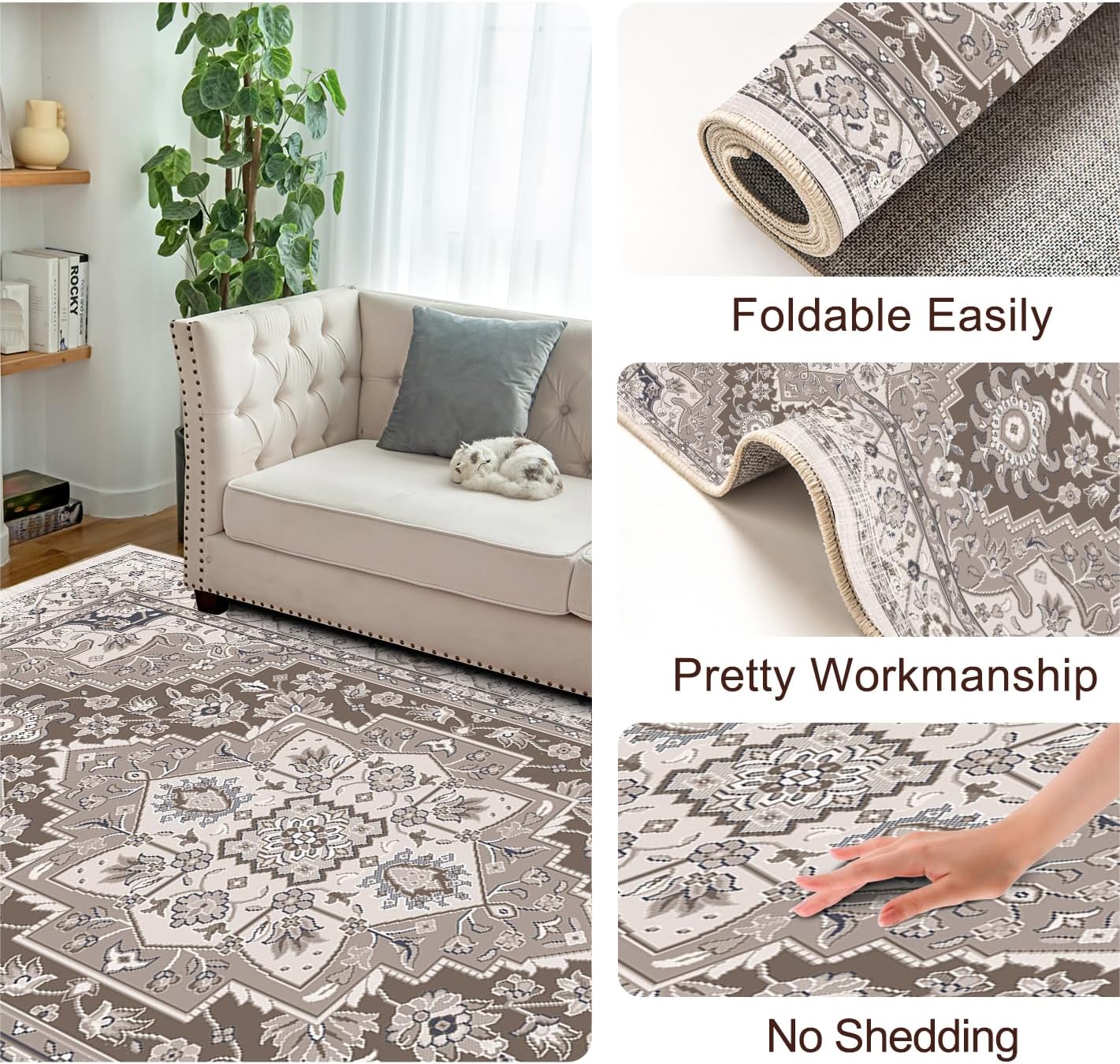 Area Rug 5'x7' Washable Rug for Living Room Stain Resistant Bedroom Rug Lightweight