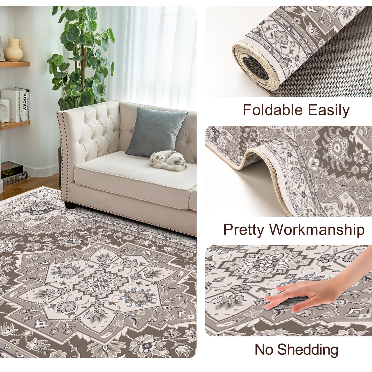 Area Rug 5'x7' Washable Rug for Living Room Stain Resistant Bedroom Rug Lightweight