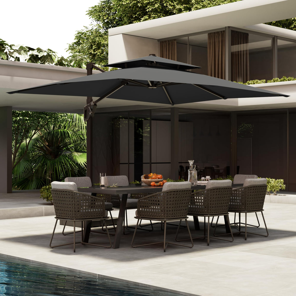 10' X 13' Patio Umbrella Outdoor Large Rectangle Cantilever Umbrellas Double Top Heavy