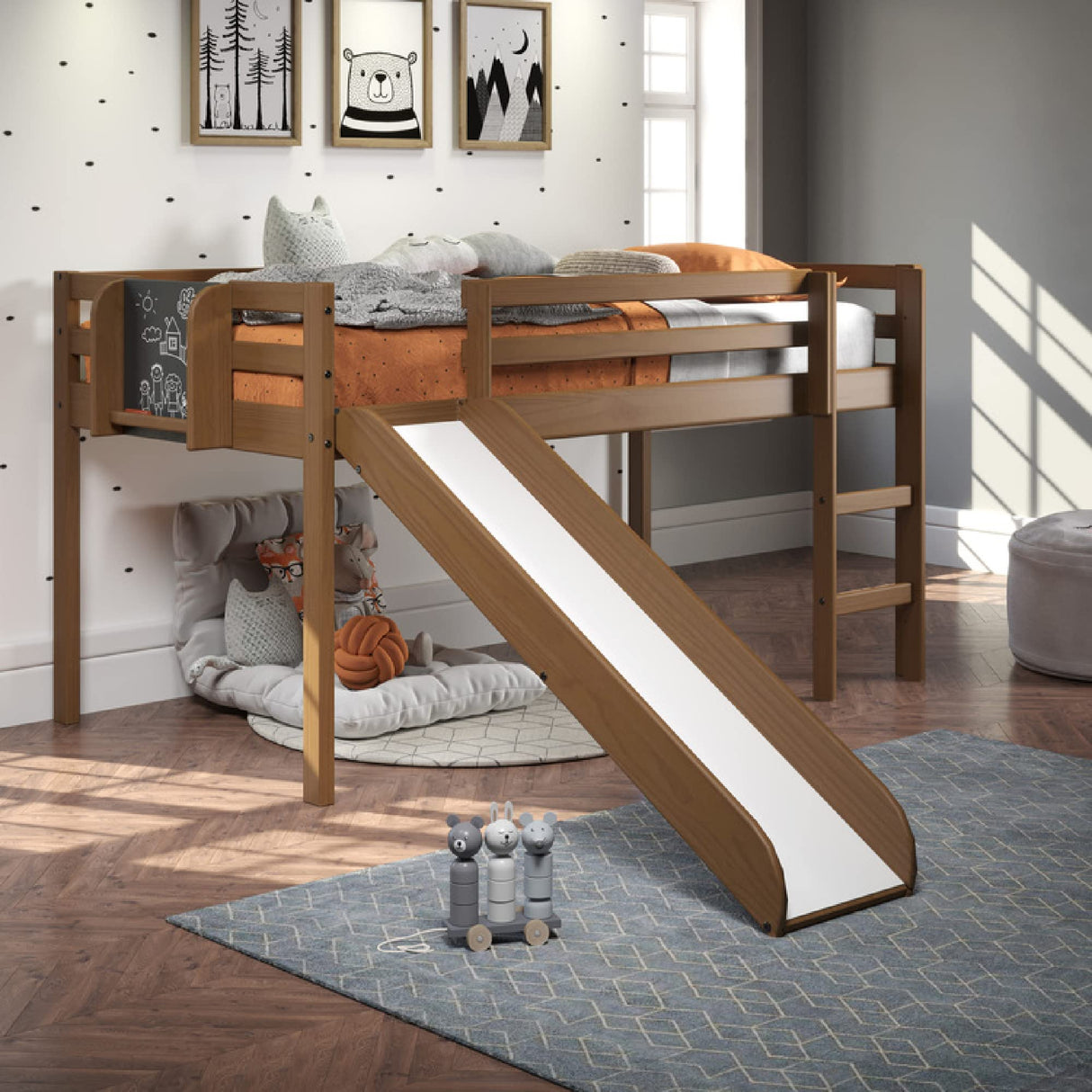Cindy Kids Loft Bed with Slide, Twin Loft Bed with Slide