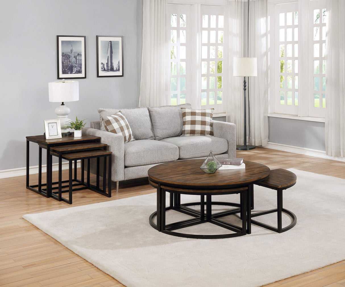 Arcadia Acacia Wood 42-Inch Round Coffee Table with Nesting Tables